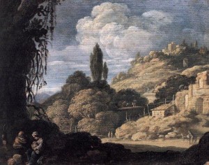 Landschaft mit Ruhe auf der Flucht           